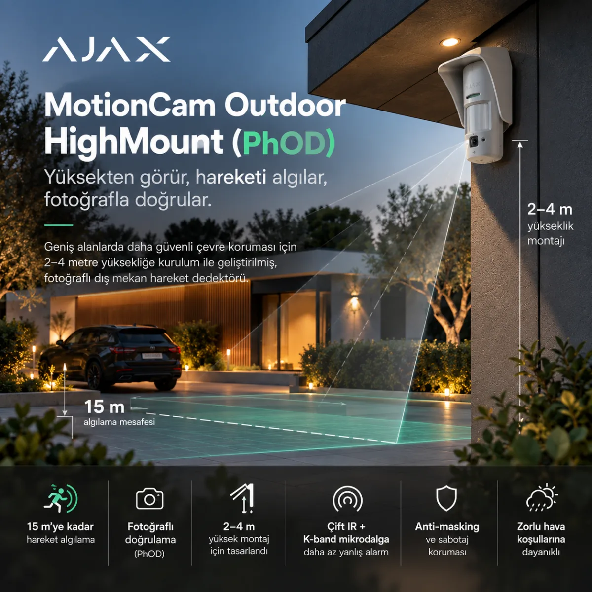 Ajax MotionCam Outdoor HighMount PhOD | Dış Mekan Hareket Dedektörü